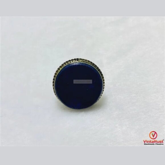 Round Lapis Lazuli Stone Ring: Unisex Gemstone Ring For Gift - Picture 3 of 6